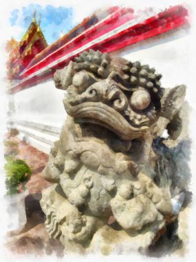 Tayland suluboya tarzının antik mimarisi empresyonist resim.