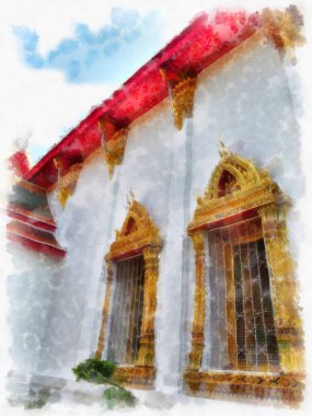 Tayland suluboya tarzının antik mimarisi empresyonist resim.