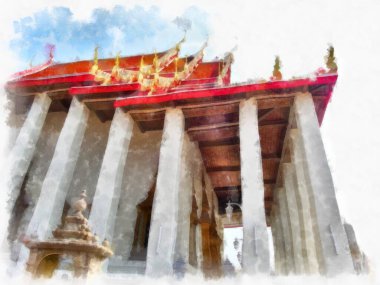 Tayland suluboya tarzının antik mimarisi empresyonist resim.