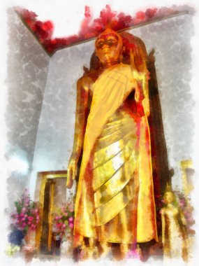 Tayland suluboya tarzının antik mimarisi empresyonist resim.