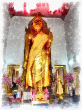 Tayland suluboya tarzının antik mimarisi empresyonist resim.