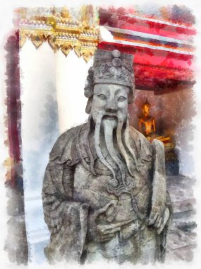 Tayland suluboya tarzının antik mimarisi empresyonist resim.