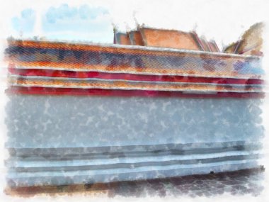 Tayland suluboya tarzının antik mimarisi empresyonist resim.