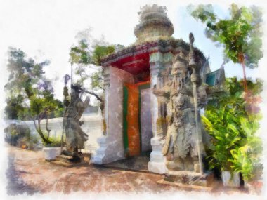 Tayland suluboya tarzının antik mimarisi empresyonist resim.