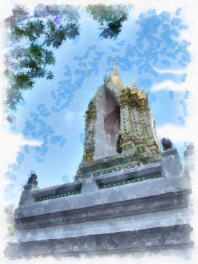 Tayland suluboya tarzının antik mimarisi empresyonist resim.