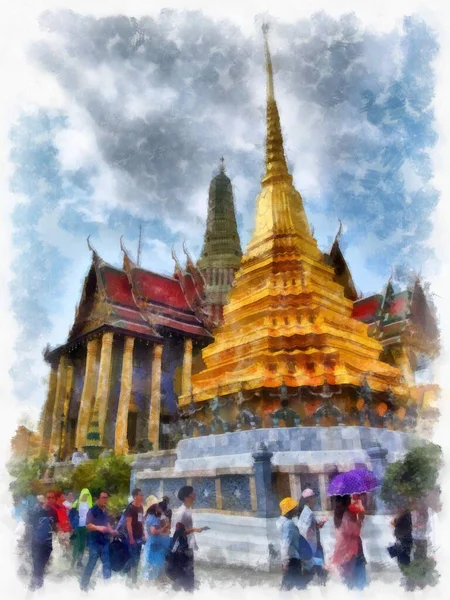Bangkok Grand Palace Acquerello Stile Illustrazione Impressionista Pittura — Foto Stock
