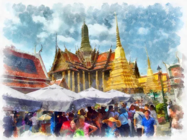 Bangkok Grand Palace Акварель Стиль Ілюстрації Імпресіоністський Живопис — стокове фото