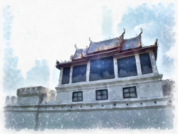 バンコク王宮水彩風イラスト印象派絵画 — ストック写真