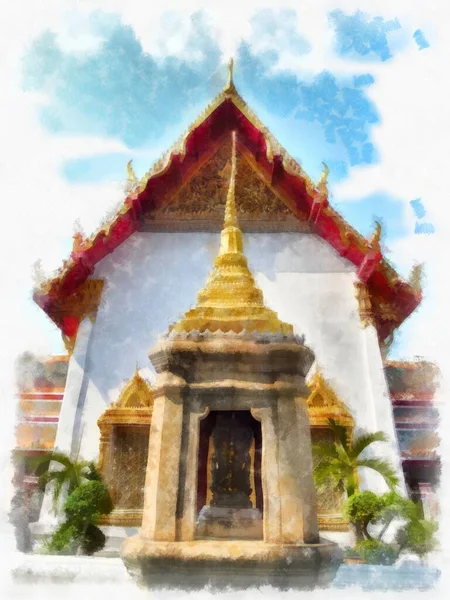 Architecture Ancienne Thaïlande Aquarelle Style Illustration Peinture Impressionniste — Photo