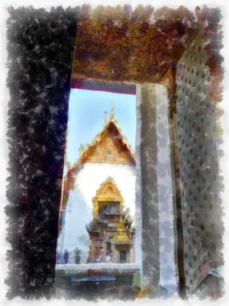 Architecture Ancienne Thaïlande Aquarelle Style Illustration Peinture Impressionniste — Photo