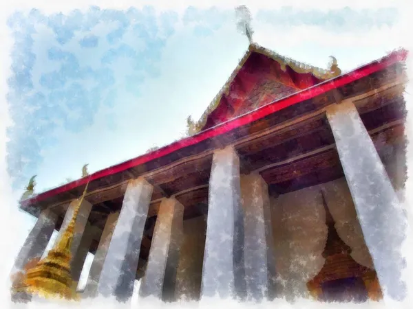 Ancient Architecture Thailand Watercolor Style Illustration Impressionist Painting — Stock Photo, Image