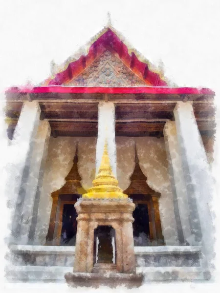 Architecture Ancienne Thaïlande Aquarelle Style Illustration Peinture Impressionniste — Photo