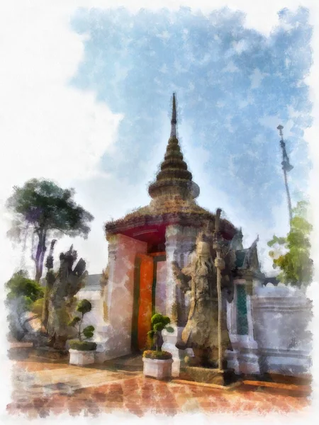 Architecture Ancienne Thaïlande Aquarelle Style Illustration Peinture Impressionniste — Photo