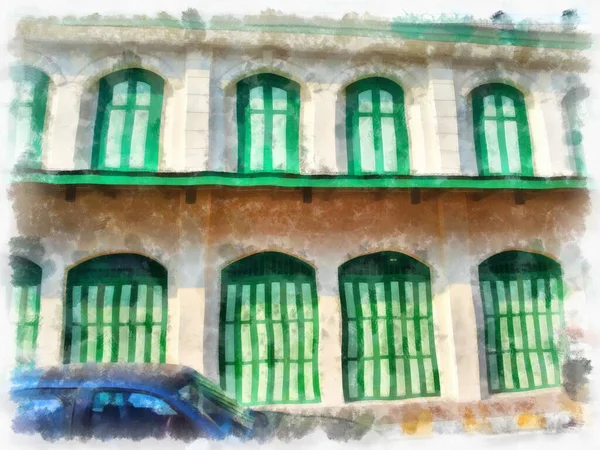 Edifício Antigo Arquitetura Europeia Aquarela Estilo Ilustração Impressionista Pintura — Fotografia de Stock