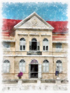 Eski Avrupa mimarisi suluboya resim çizimi.