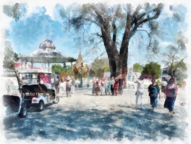 park peyzajı suluboya stili çizim empresyonisti.