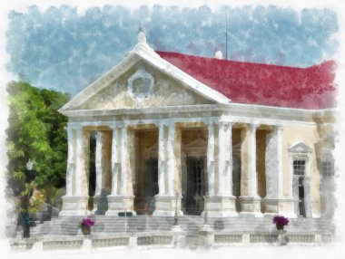 Eski Avrupa mimarisi suluboya resim çizimi.