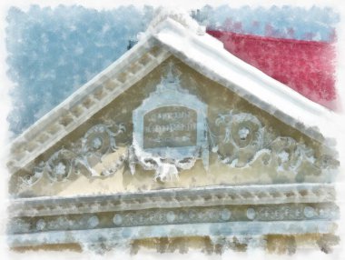 Eski Avrupa mimarisi suluboya resim çizimi.