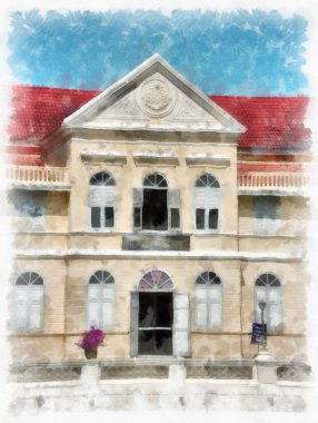 Eski Avrupa mimarisi suluboya resim çizimi.