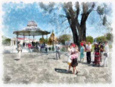 park peyzajı suluboya stili çizim empresyonisti.