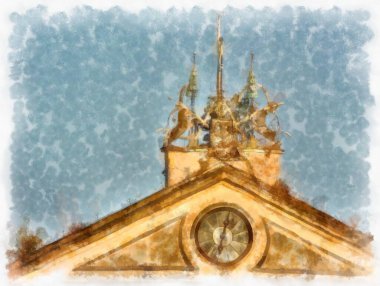 Eski Avrupa mimarisi suluboya resim çizimi.