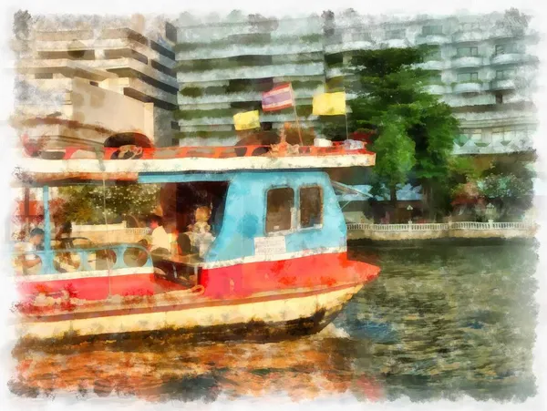 Stadt Fluss Landschaft Aquarell Stil Illustration Impressionistische Malerei — Stockfoto