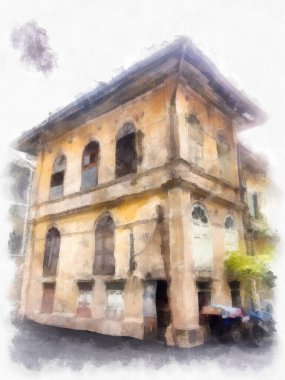 Terk edilmiş sarı Bangkok suluboya resim resimlerinde Avrupa 'nın mimari binaları