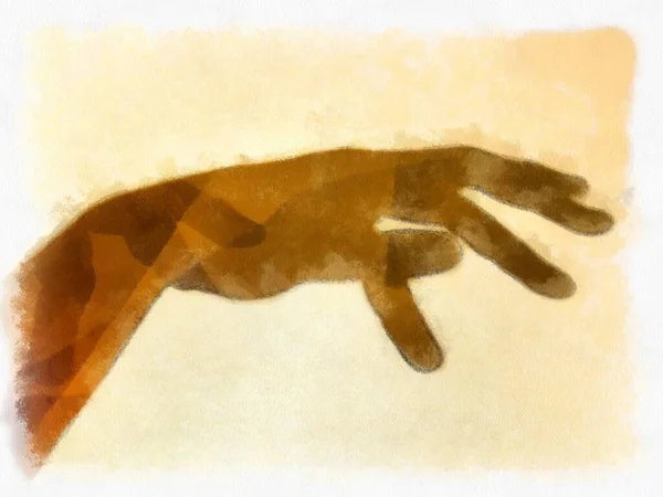 一个人的手的影子在蔓延 水彩画风格图解印象派绘画 — 图库照片