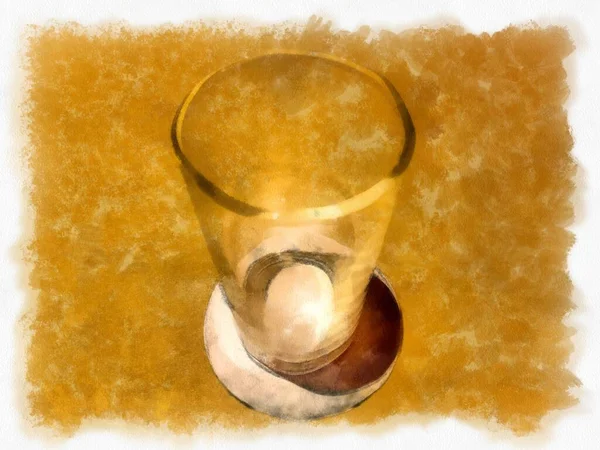 Vaso Agua Transparente Una Mesa Madera Pornográfica Acuarela Estilo Ilustración —  Fotos de Stock