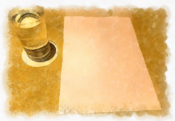 Temiz Cam Beyaz Kâğıdı Masanın Üstünde Suluboya Resim Çizimi Empresyonisti — Stok fotoğraf