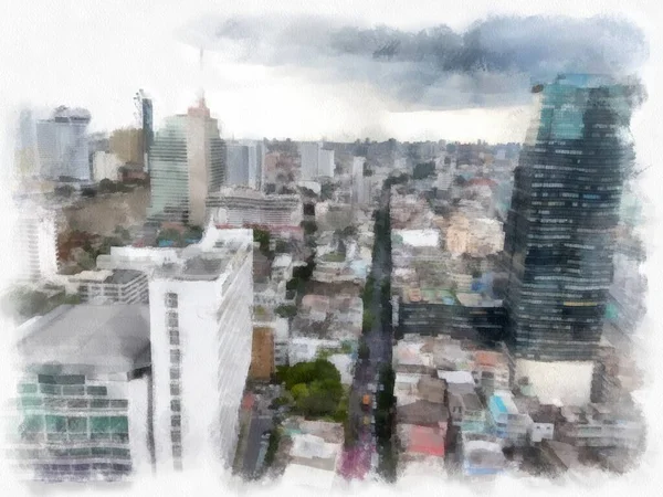 Landscape Bangkok City You Can See Tall Buildings Streets Old — Stock Photo, Image