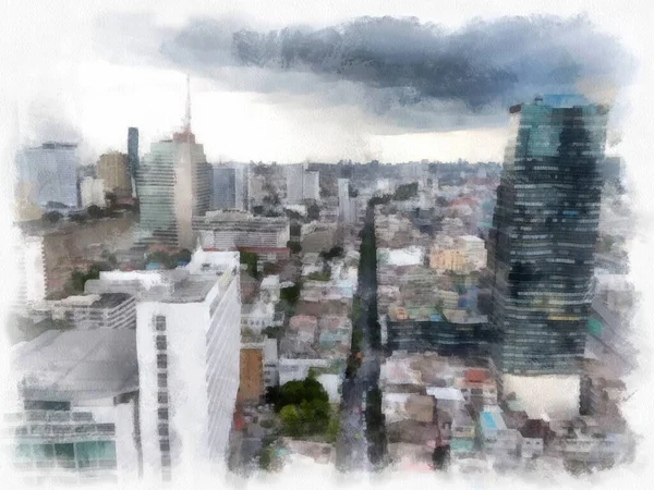 Die Landschaft Bangkoks Man Hohe Gebäude Und Straßen Alten Geschäftsviertel — Stockfoto