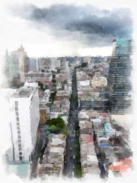Landskapet Bangkok Stad Där Kan Höga Byggnader Och Gator Den — Stockfoto