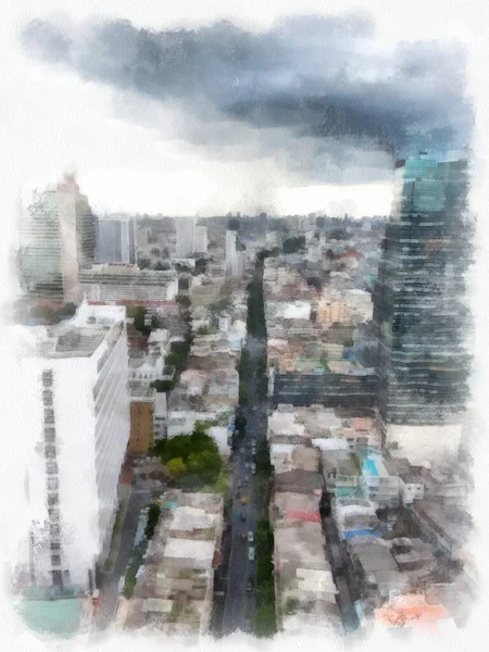Paesaggio Della Città Bangkok Dove Possono Vedere Alti Edifici Strade — Foto Stock