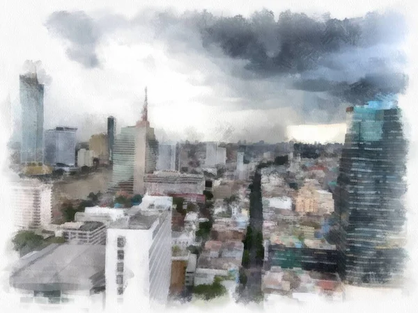 Táj Bangkok Város Ahol Láthatjuk Magas Épületek Utcák Régi Kereskedelmi — Stock Fotó