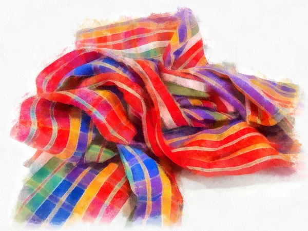 Plaid Cloth Loincloth Thailand White Blue Red White Background Watercolor — Stock Photo, Image