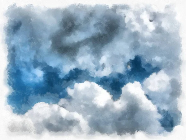 Nuages Blancs Dans Ciel Bleu Aquarelle Style Illustration Peinture Impressionniste — Photo