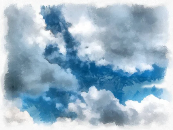 White Clouds Blue Sky Watercolor Style Illustration Impressionist Painting — Stock Photo, Image