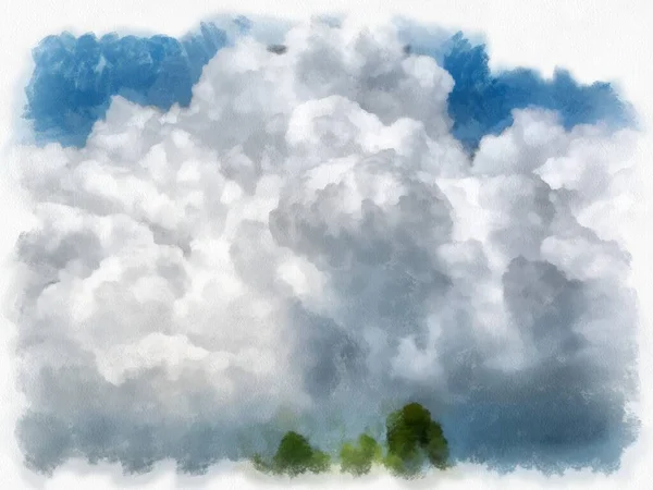 Nubes Blancas Cielo Azul Acuarela Estilo Ilustración Pintura Impresionista —  Fotos de Stock