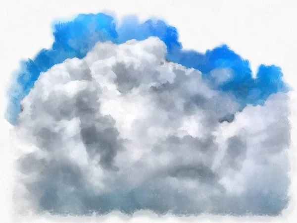 空の白い雲水彩風のイラスト印象派絵画 — ストック写真