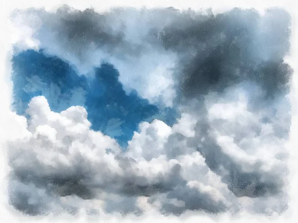 青い空の白い雲水彩風のイラスト印象派絵画 — ストック写真