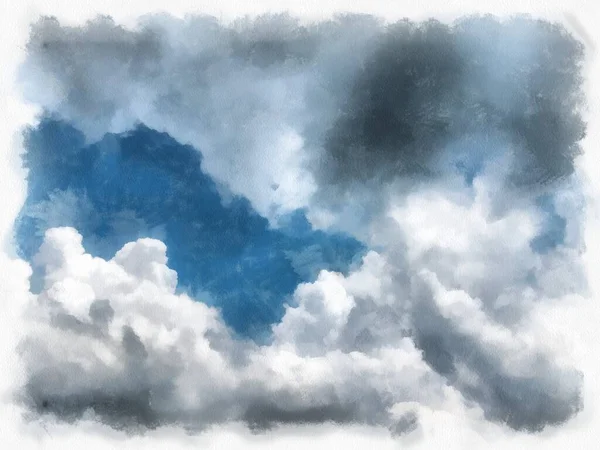 Белые Облака Голубом Небе Акварель Стиль Иллюстрации Импрессионистская Живопись — стоковое фото