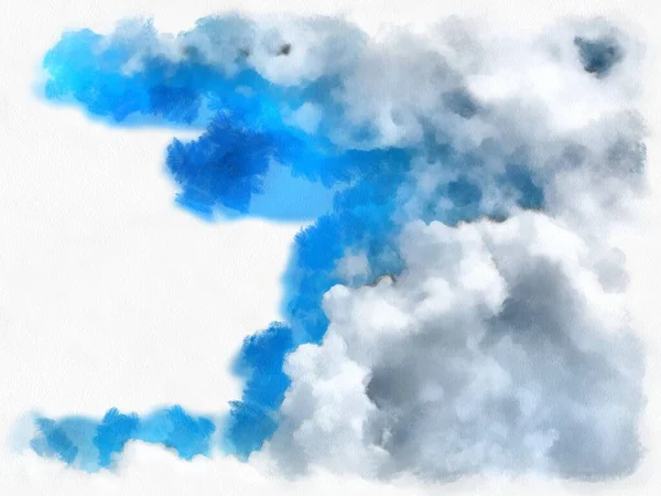 Nubes Blancas Cielo Azul Acuarela Estilo Ilustración Pintura Impresionista —  Fotos de Stock