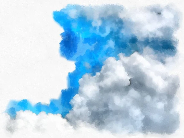 Nubes Blancas Cielo Azul Acuarela Estilo Ilustración Pintura Impresionista —  Fotos de Stock