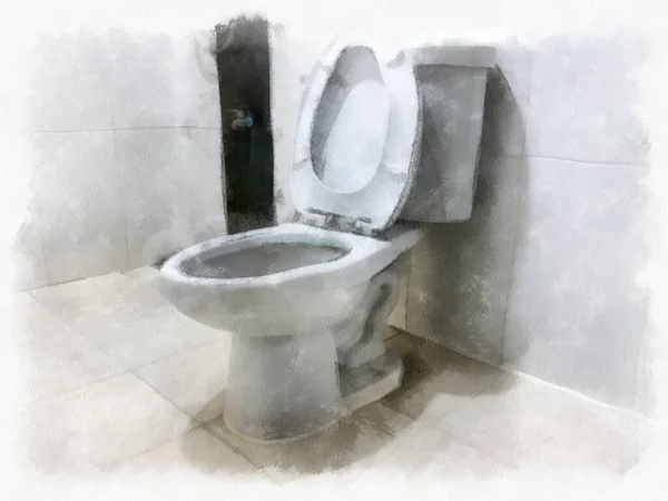 Weiße Toilettenschüssel Badezimmer Aquarell Stil Illustration Impressionistische Malerei — Stockfoto