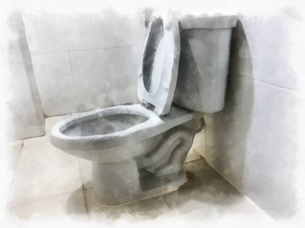 Bílá Toaletní Mísa Koupelně Akvarel Styl Ilustrace Impresionista Malba — Stock fotografie