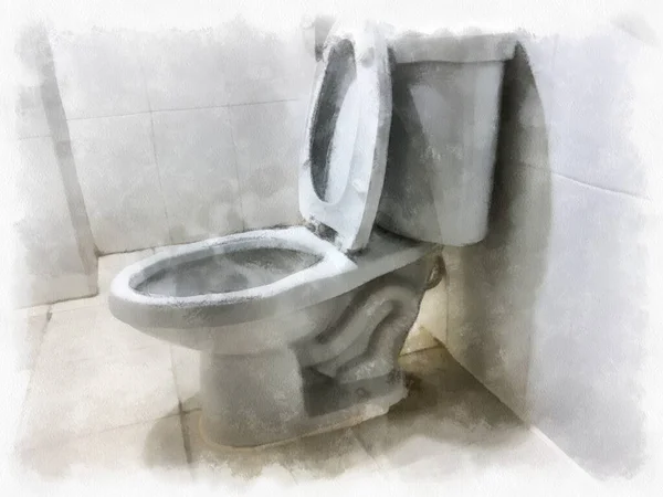 Weiße Toilettenschüssel Badezimmer Aquarell Stil Illustration Impressionistische Malerei — Stockfoto