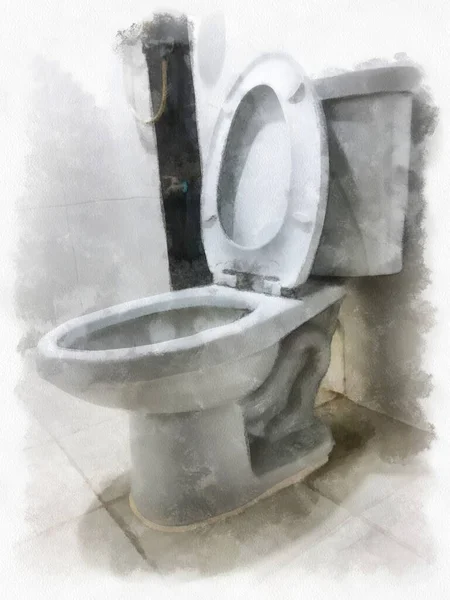 Wit Toilet Kom Badkamer Aquarel Stijl Illustratie Impressionistische Schilderij — Stockfoto