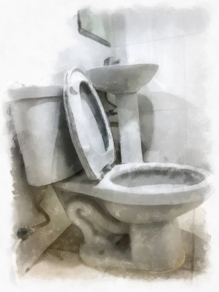 White Toilet Bowl Bathroom Watercolor Style Illustration Impressionist Painting — Stock Photo, Image