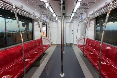 SRT Dark Red Line Bangkok THAILAND-January 07 2022:  The interior of the passenger train of the Dark Red Line.       